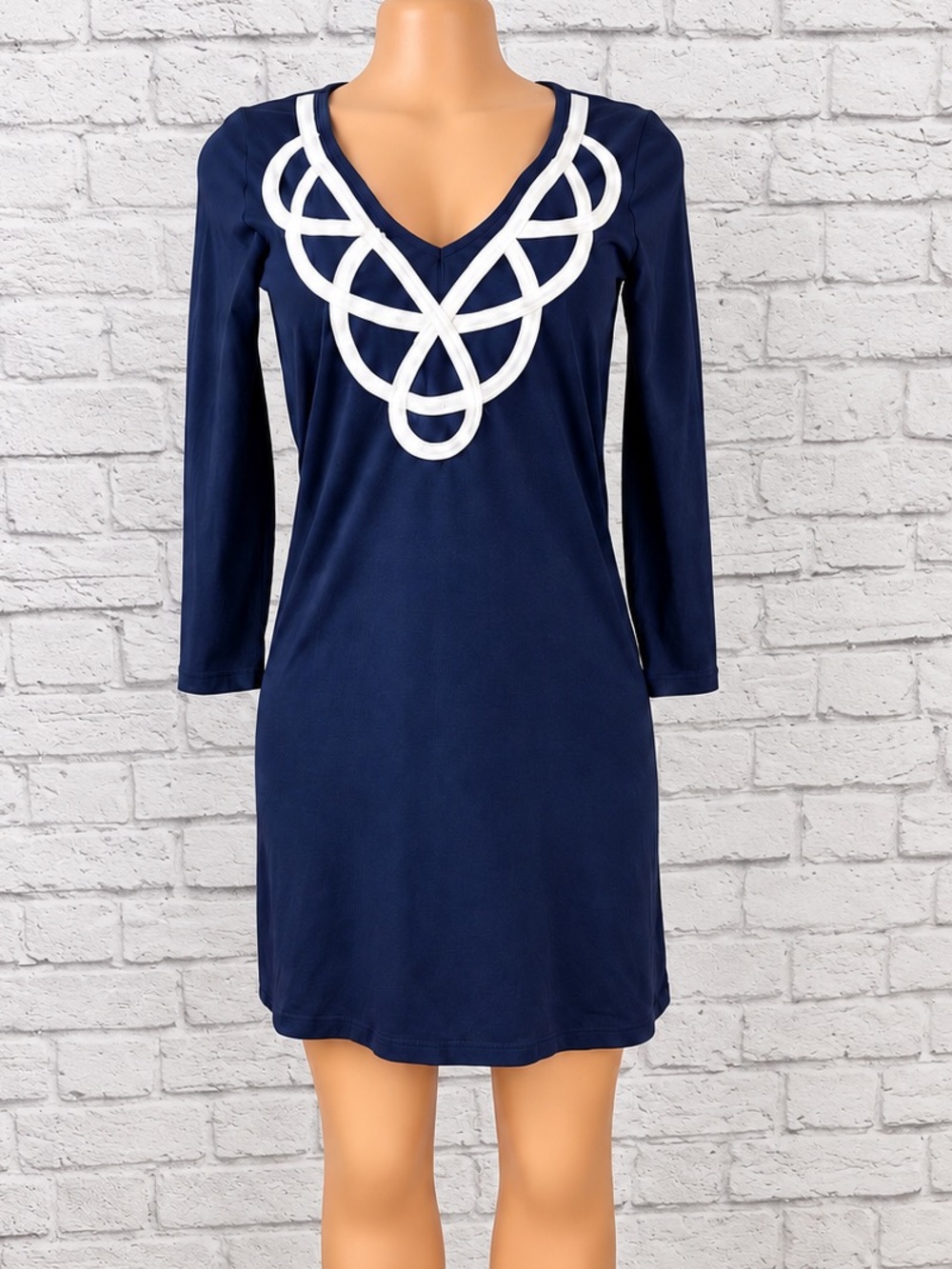 Lilly Pulitzer Navy Pima Cotton Tunic Dress White Trim Size Small